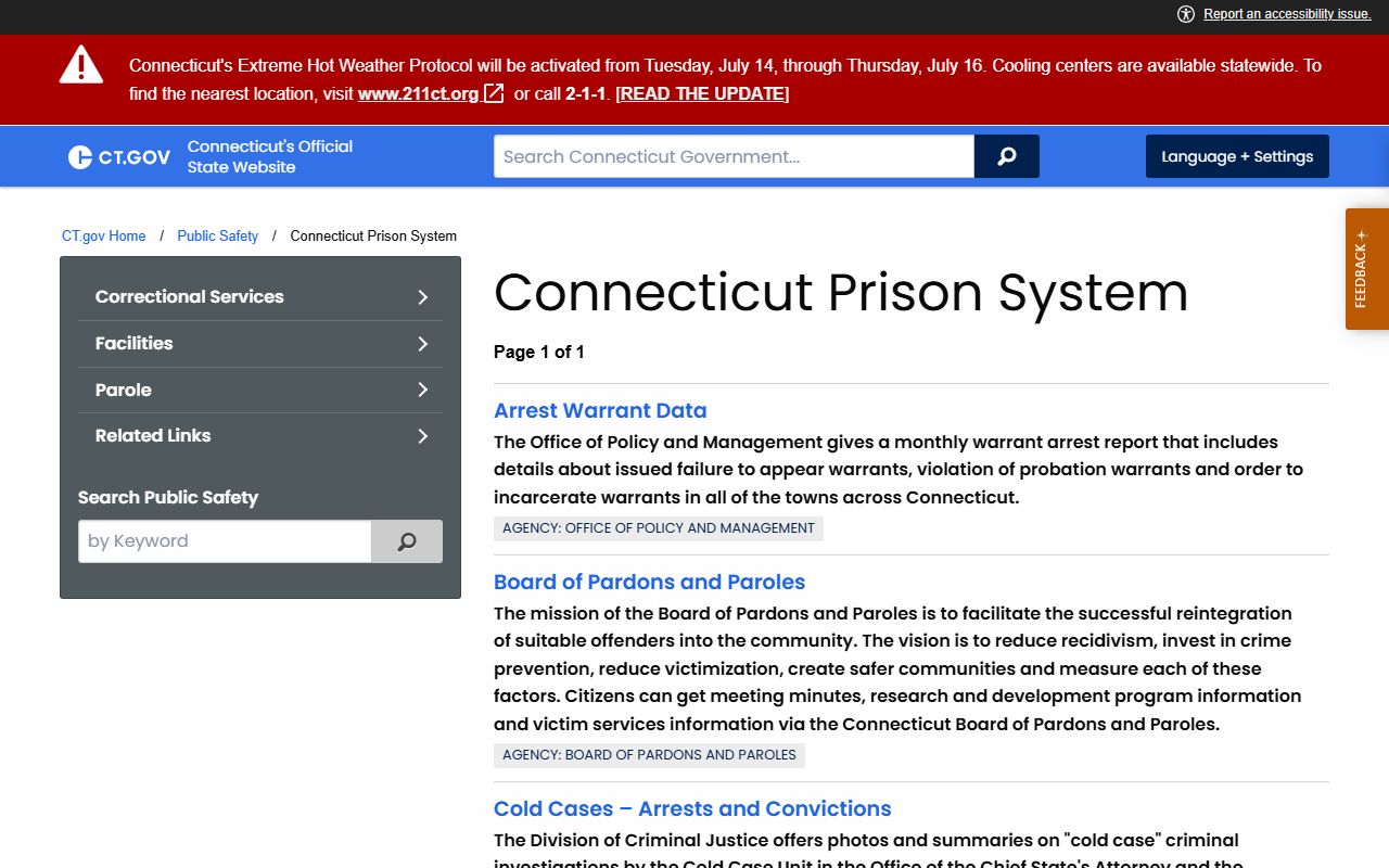 Bridgeport 24-hour release check through Connecticut prison information