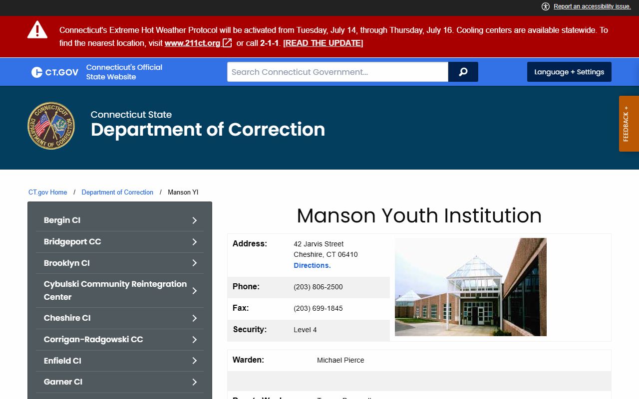 Manson Youth Institution release record source for younger Bridgeport males
