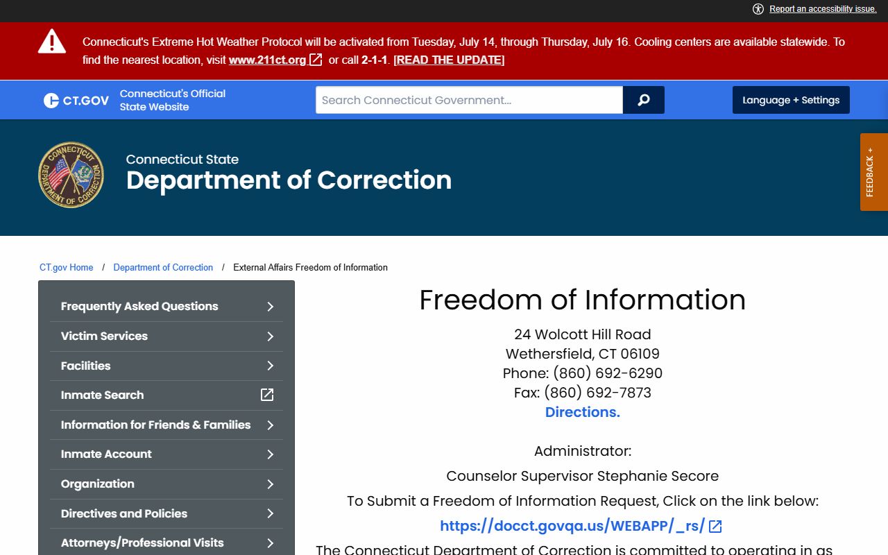 Bridgeport released-inmate mugshot request through CT DOC FOI